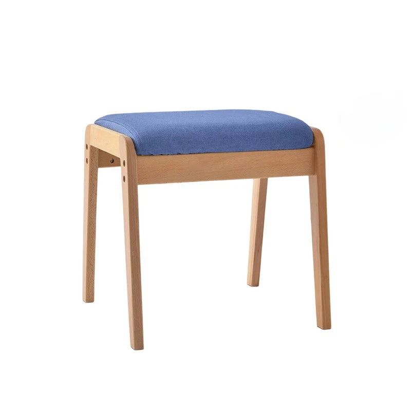 Vanity Stool Solid Wood Frame Padded Linen Seat Space-Saving Design