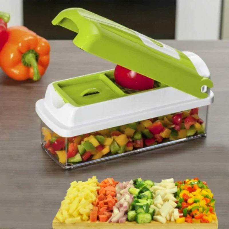 Vegetable Cutter 12-in-1 Stainless Steel Blades & Container