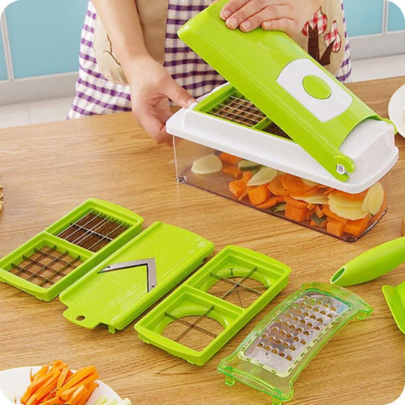 Vegetable Cutter 12-in-1 Stainless Steel Blades & Container