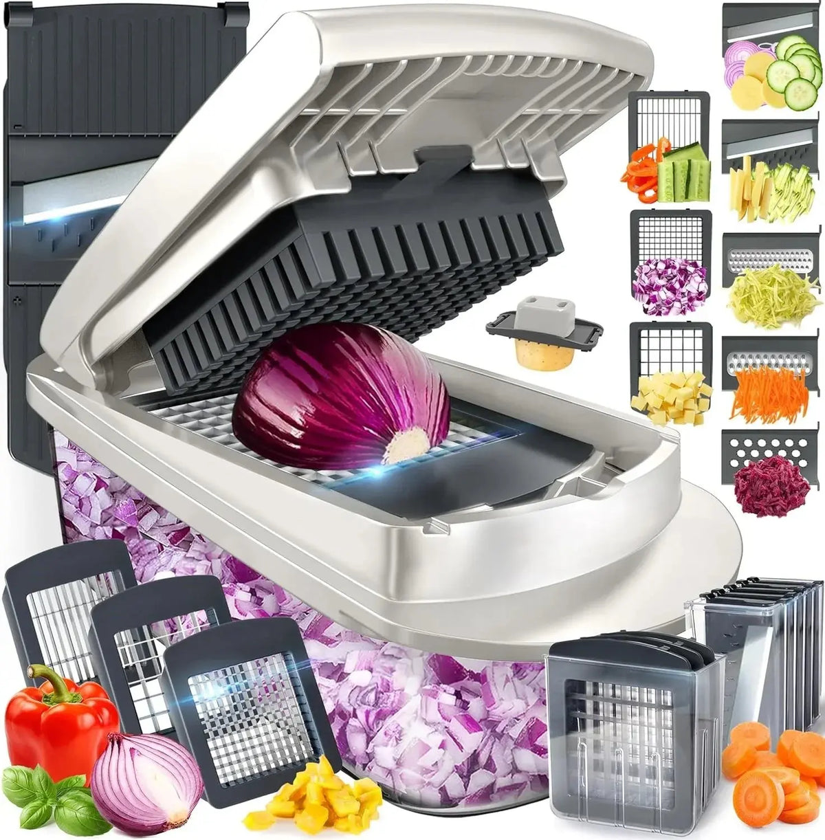 Vegetable Cutter Interchangeable Stainless Steel Blades & Collection Container