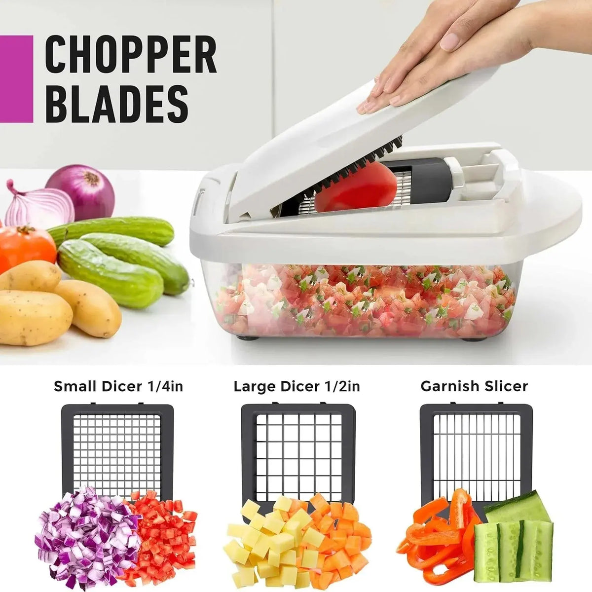 Vegetable Cutter Interchangeable Stainless Steel Blades & Collection Container
