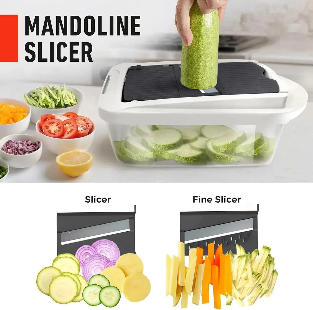 Vegetable Cutter Interchangeable Stainless Steel Blades & Collection Container