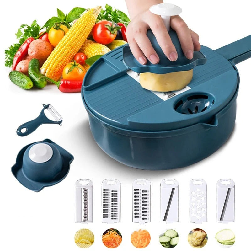 Vegetable Cutter Set 12-in-1 Stainless Steel Blades & Storage