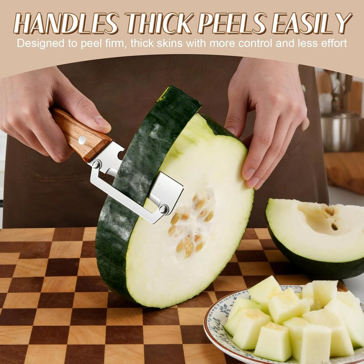 Vegetable Peeler Wide Blade & Julienne Edge Wooden Handle