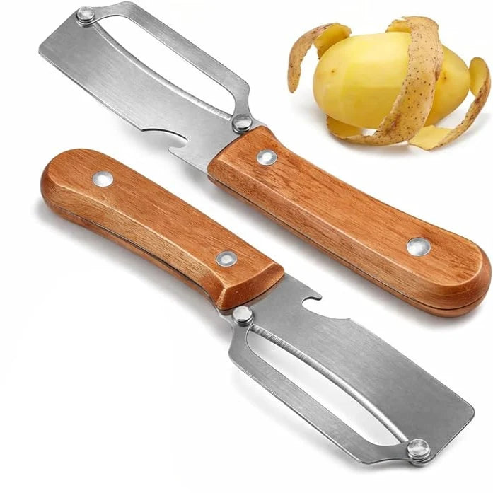 Vegetable Peeler Wide Blade & Julienne Edge Wooden Handle