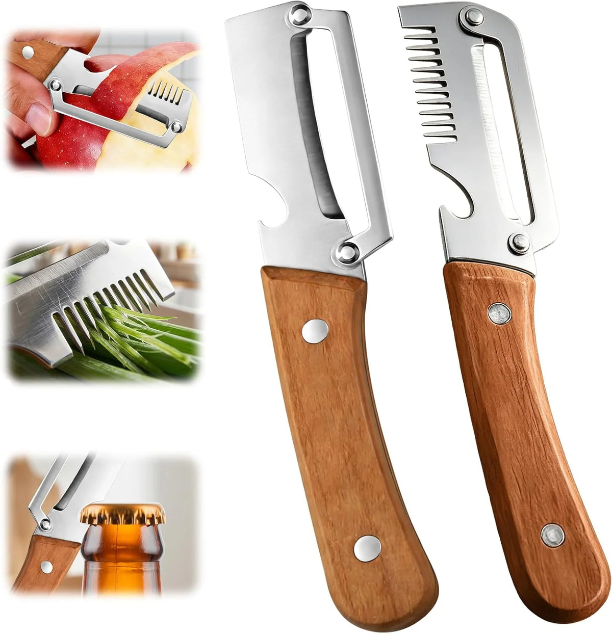 Vegetable Peeler Wide Blade & Julienne Edge Wooden Handle