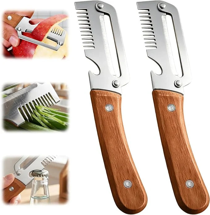 Vegetable Peeler Wide Blade & Julienne Edge Wooden Handle