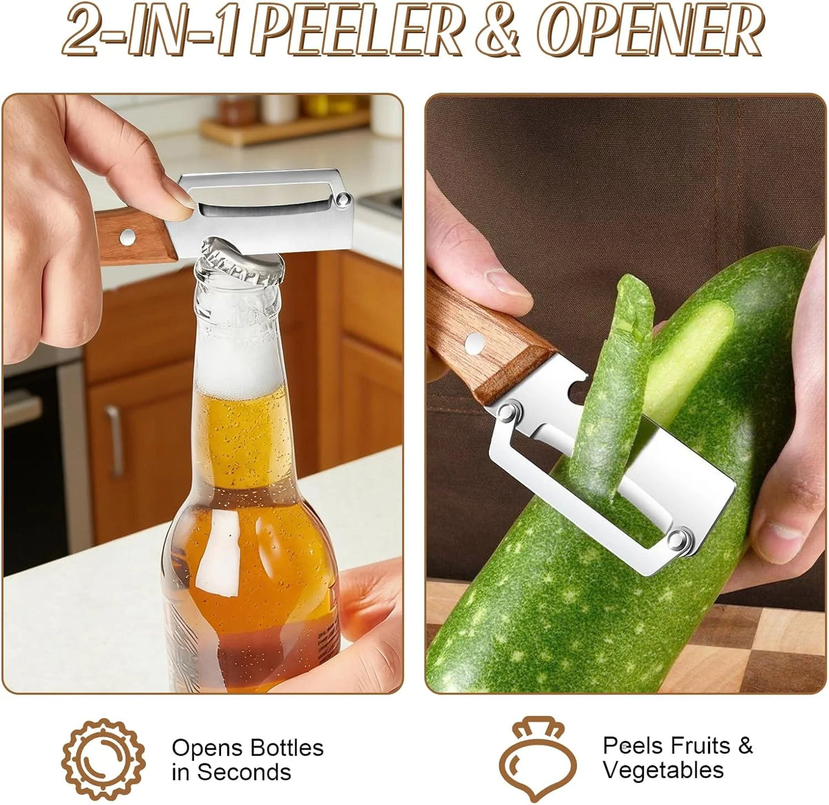 Vegetable Peeler Wide Blade & Julienne Edge Wooden Handle