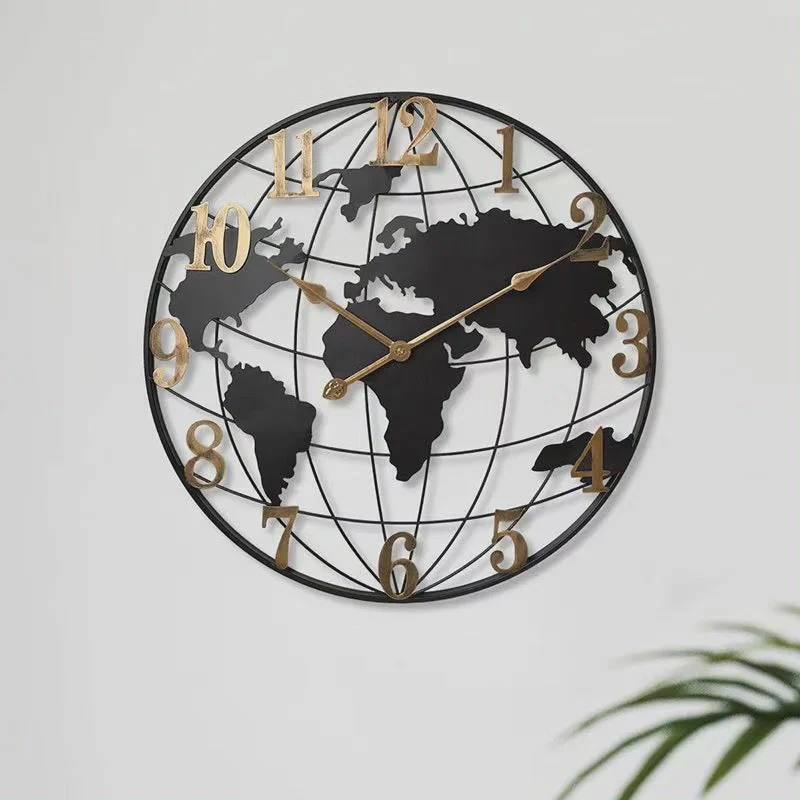 Wall Clock Oversized 23.6 Inch World Map Easy-to-Read