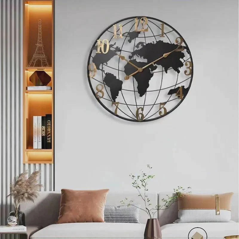 Wall Clock Oversized 23.6 Inch World Map Easy-to-Read