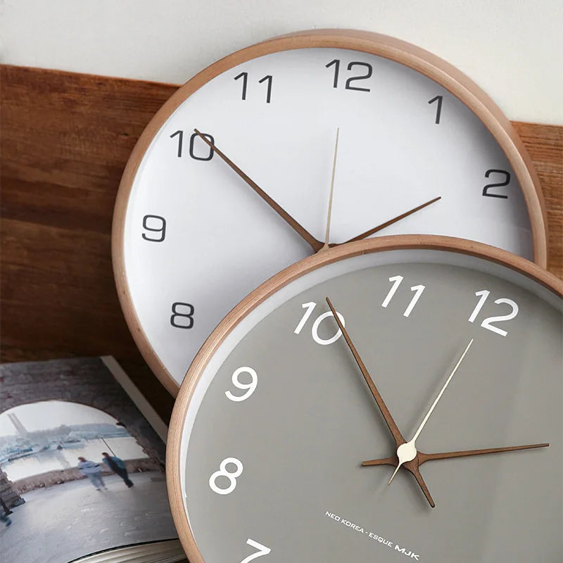 Wall Clock Round Wood & Glass Scandinavian Design