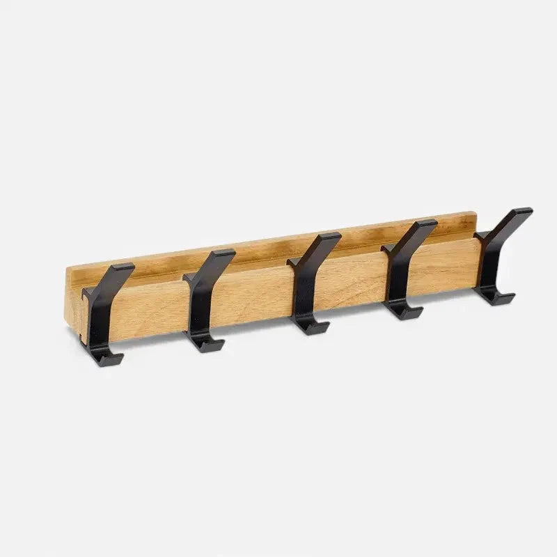 Wall Coat Rack Wood Base & Metal Hooks