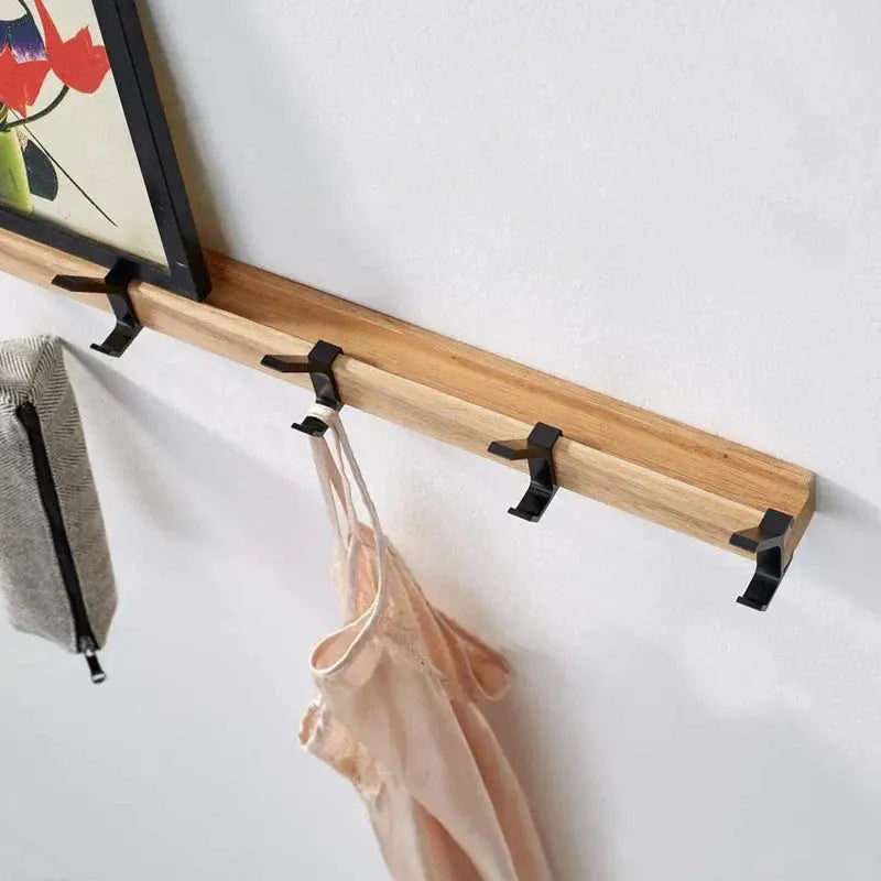 Wall Coat Rack Wood Base & Metal Hooks