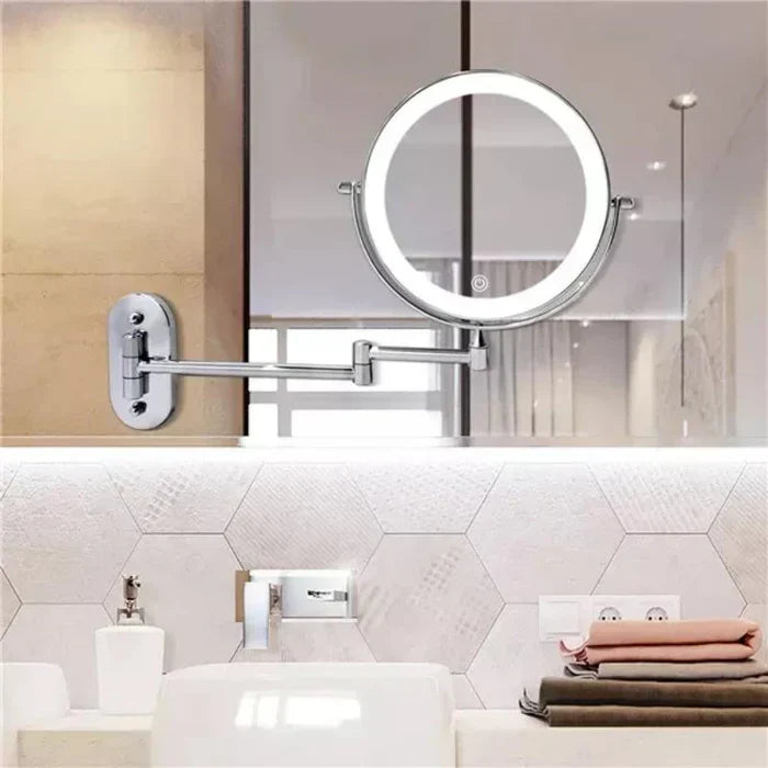 Wall-Mount Makeup Mirror Adjustable 3x-10x LED Touch USB-C Rechargeable