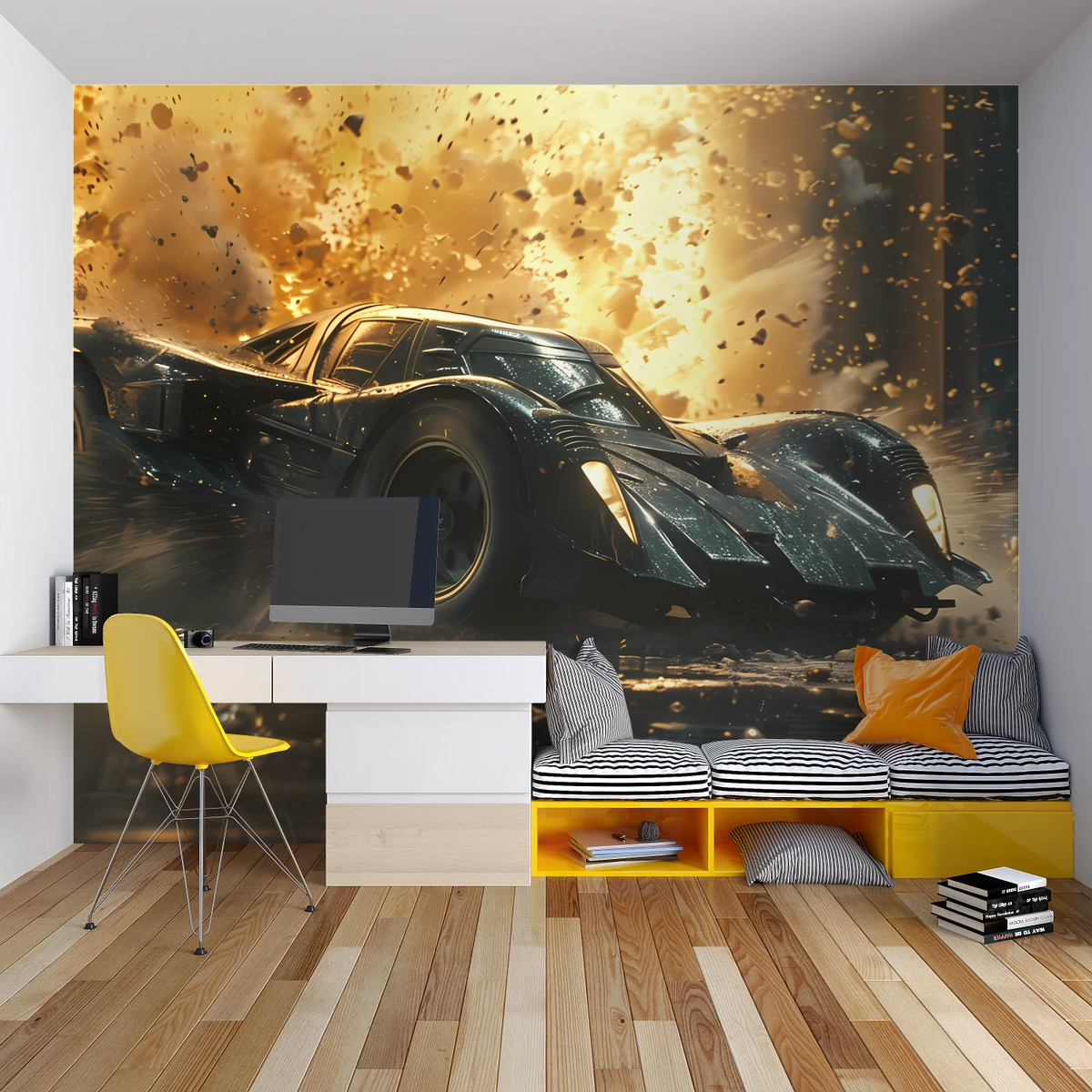 Wall Mural 3D Vintage Turquoise Car Self-Adhesive & Non-Woven