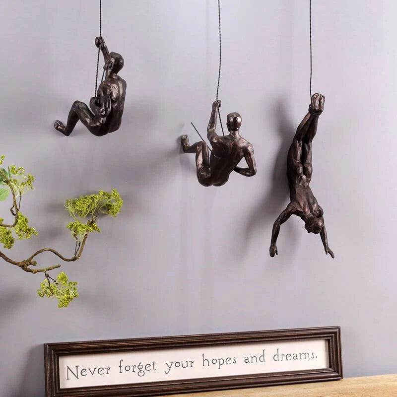 Wall Sculpture Handcrafted Resin Climbing Figure