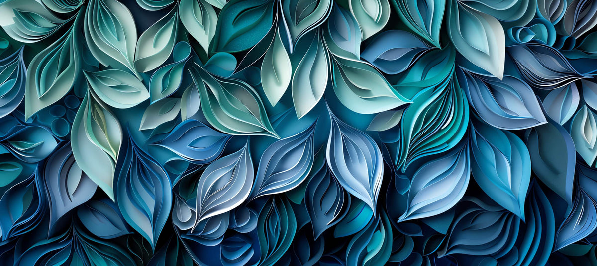 Wallpaper 3D Embossed Leaves Blue-Green Peel-And-Stick & Non-Woven