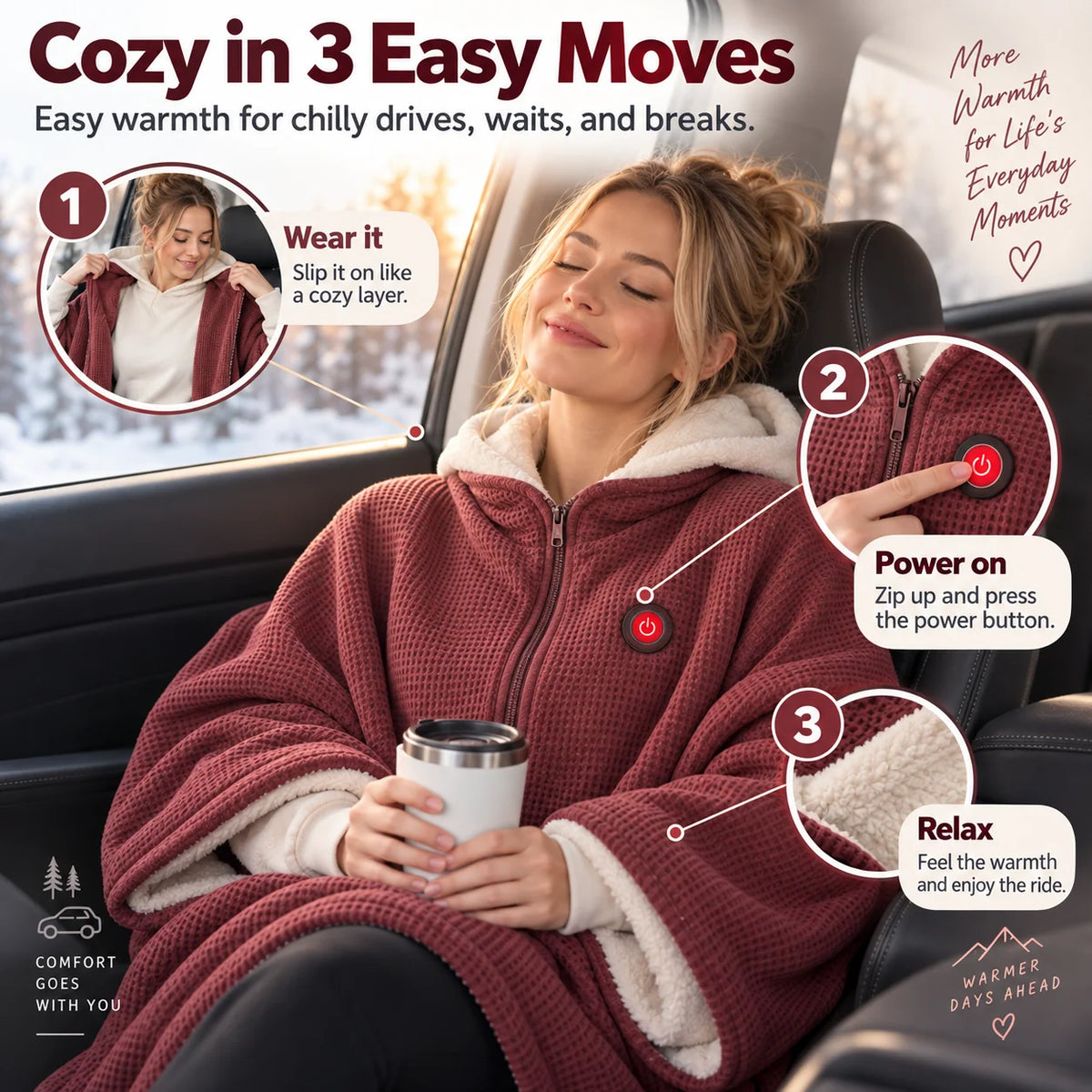 Wearable Heated Blanket Active Heating Hands-Free Design