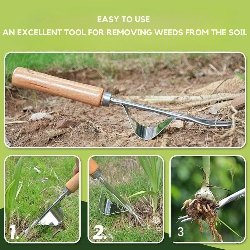 Weed Puller V-Fork Lever Action Wood Handle