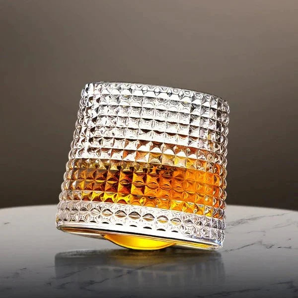 Whiskey Glasses Lead-Free Crystal Rotating Rounded Base Dishwasher-Safe