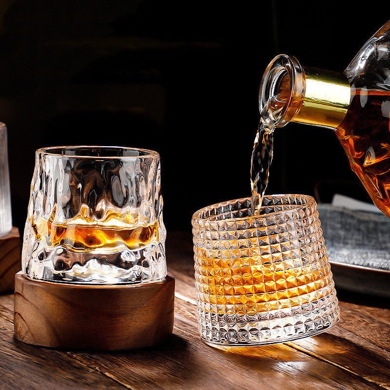 Whiskey Glasses Lead-Free Crystal Rotating Rounded Base Dishwasher-Safe