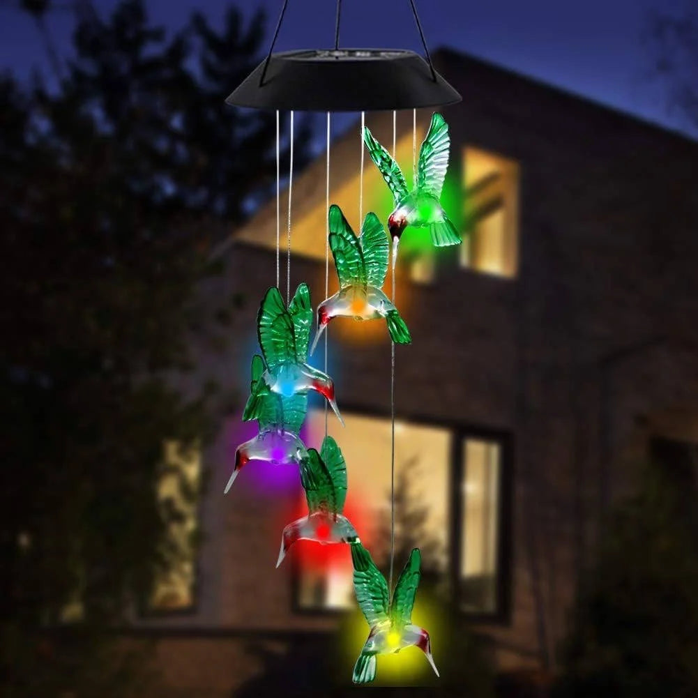 Wind Chime Solar Color-Changing LED Glass & Iron