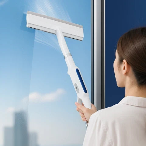 Window Wiper Integrated Spray & Double Blade Telescopic Handle