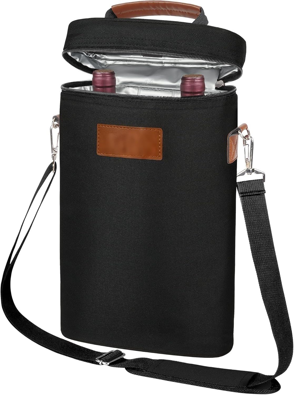 Wine Carrier Insulated 2-Bottle Padded Divider Detachable Strap