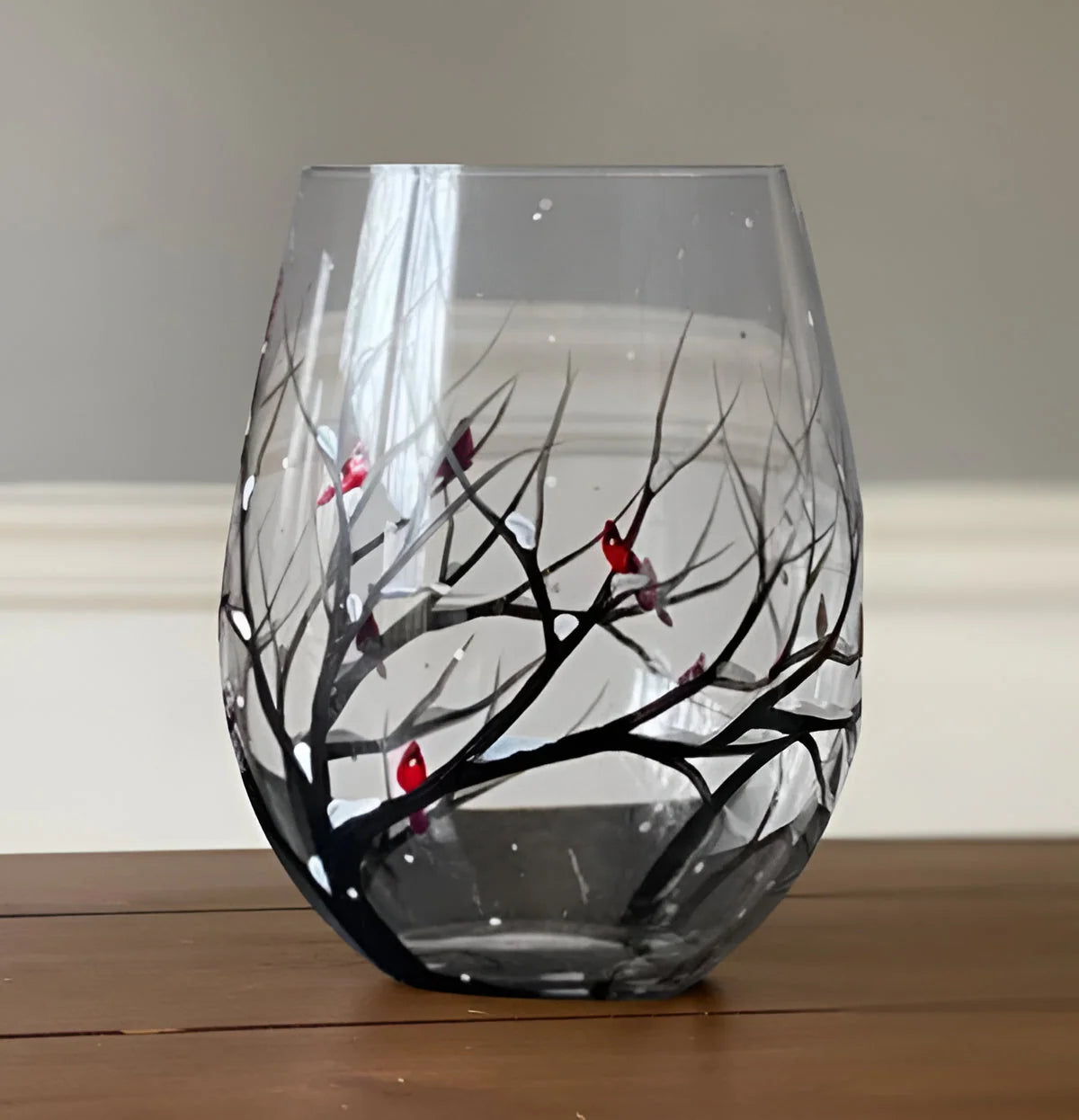 Wine Glass Hand-Painted Seasonal Tree Design Dishwasher Safe