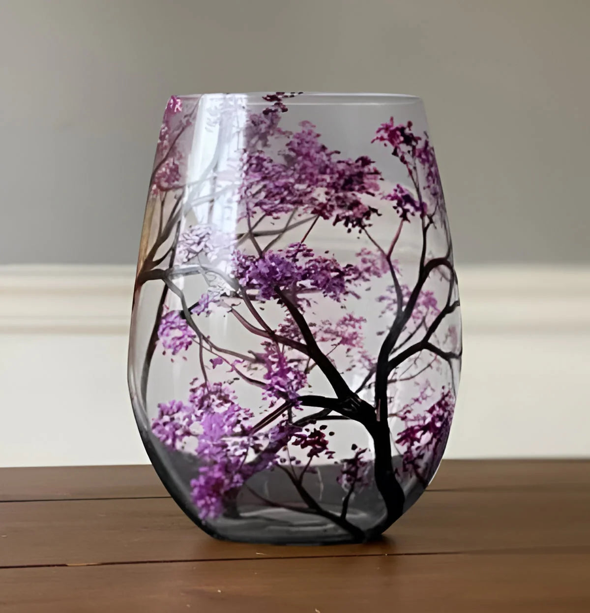 Wine Glass Hand-Painted Seasonal Tree Design Dishwasher Safe