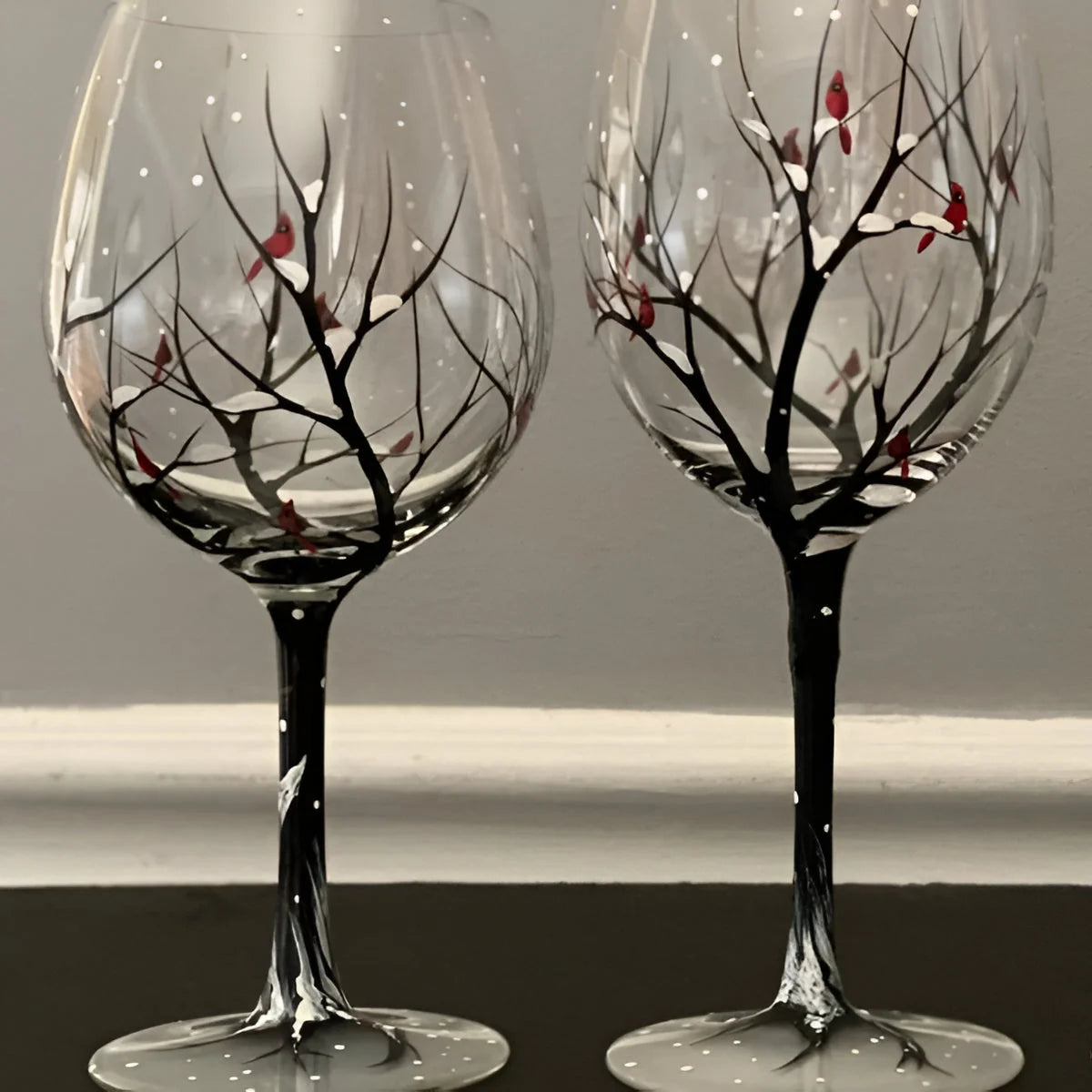 Wine Glass Hand-Painted Seasonal Tree Design Dishwasher Safe