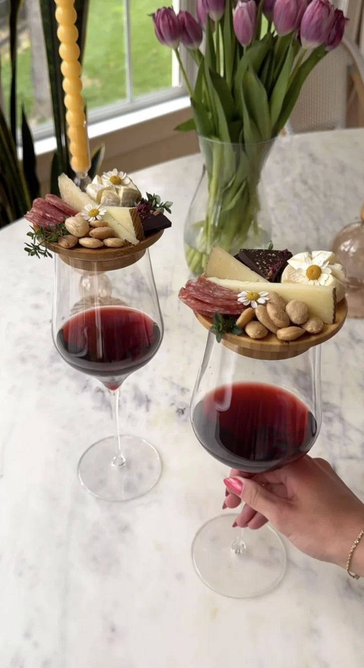 Wine Glass Lid & Coaster Bamboo Stackable Set of 4