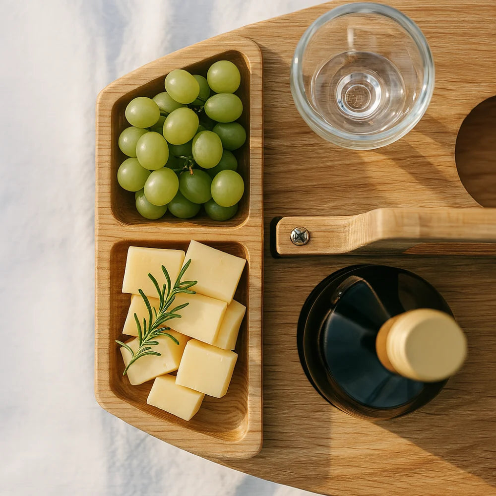 Wine Table Foldable Acacia Wood Glass & Bottle Holders