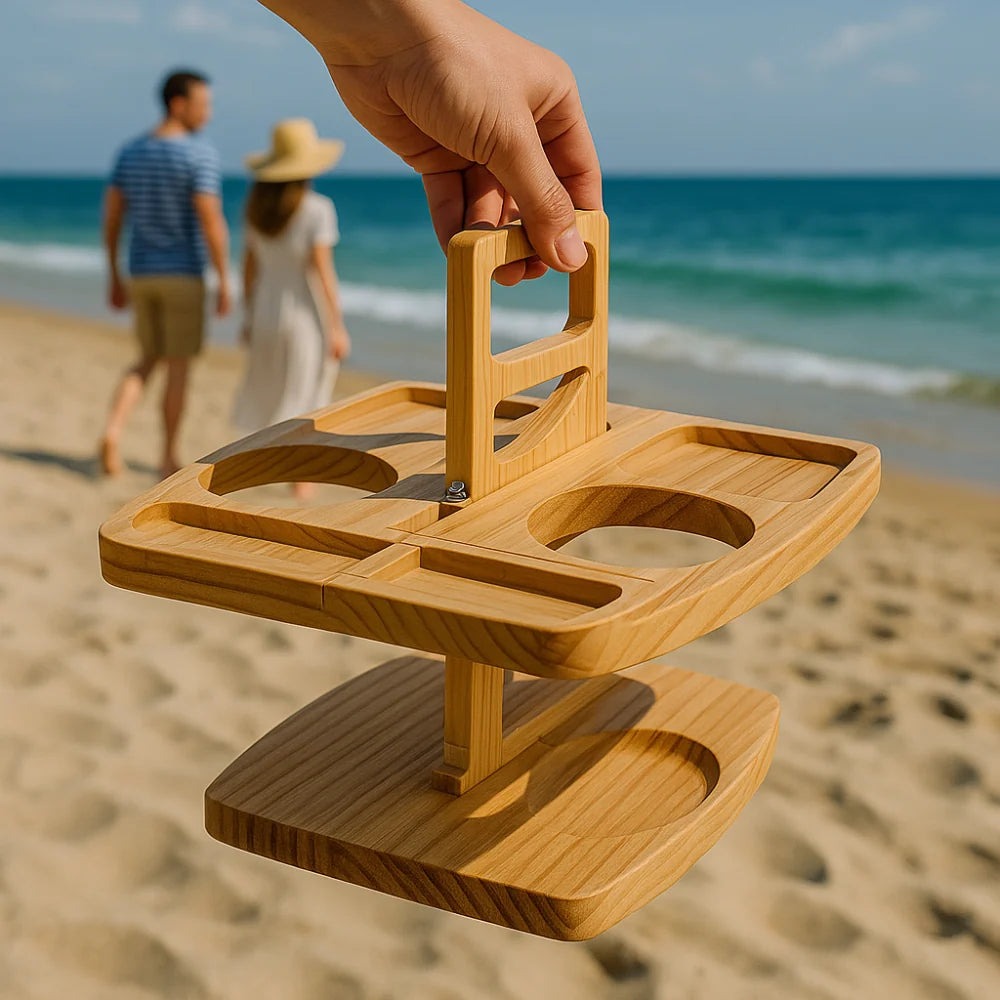 Wine Table Foldable Acacia Wood Glass & Bottle Holders