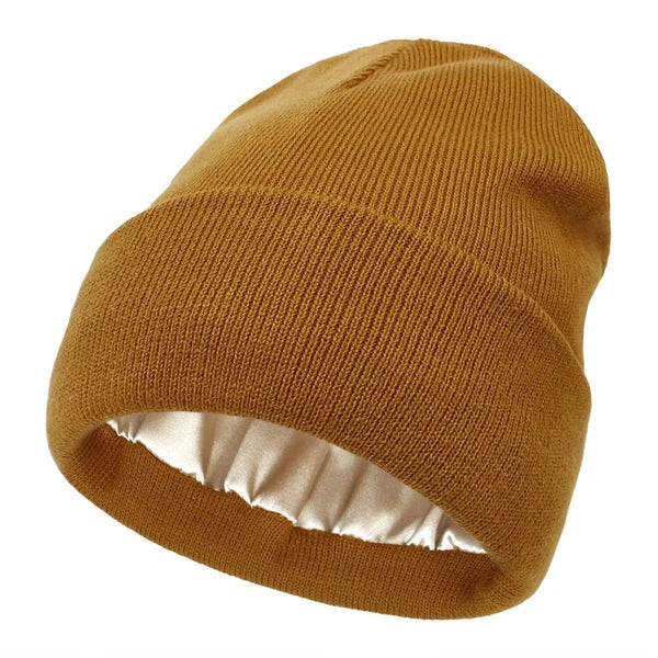 Winter Beanie Wool Exterior Silk Lining Hair-Friendly Comfort