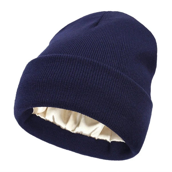 Winter Beanie Wool Exterior Silk Lining Hair-Friendly Comfort