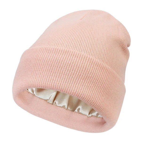 Winter Beanie Wool Exterior Silk Lining Hair-Friendly Comfort