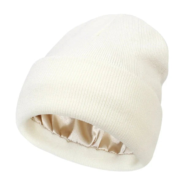 Winter Beanie Wool Exterior Silk Lining Hair-Friendly Comfort