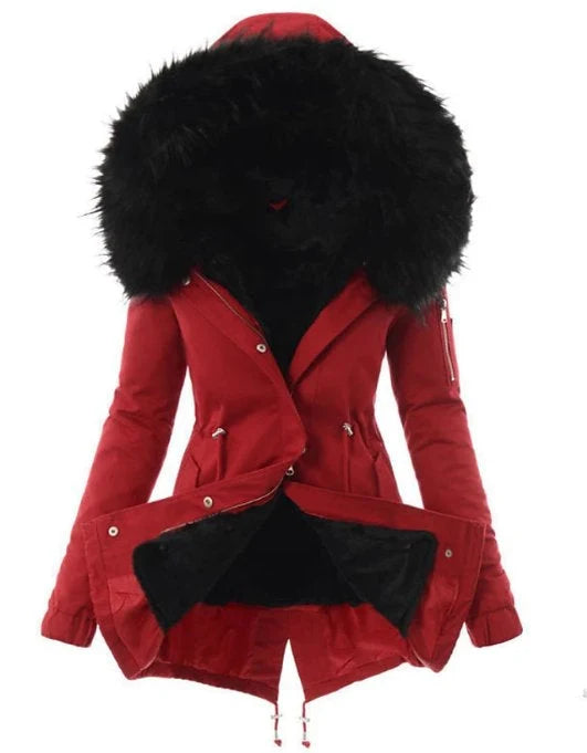 Winter Parka Full Faux Fur Lining Wind-Resistant Adjustable Waist