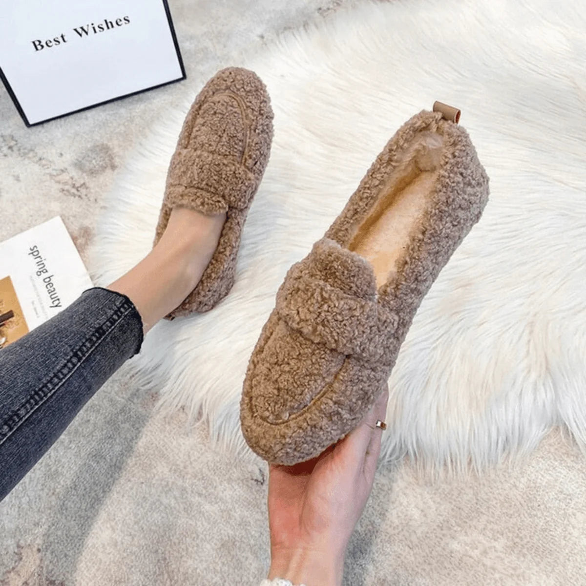 Winter Slippers Plush Lined Non-Slip Rubber Sole