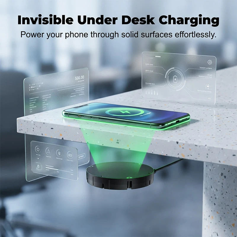 Wireless Charger Under-Desk Invisible Mount Through Wood & Stone