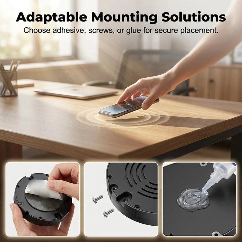 Wireless Charger Under-Desk Invisible Mount Through Wood & Stone