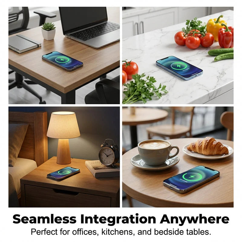 Wireless Charger Under-Desk Invisible Mount Through Wood & Stone