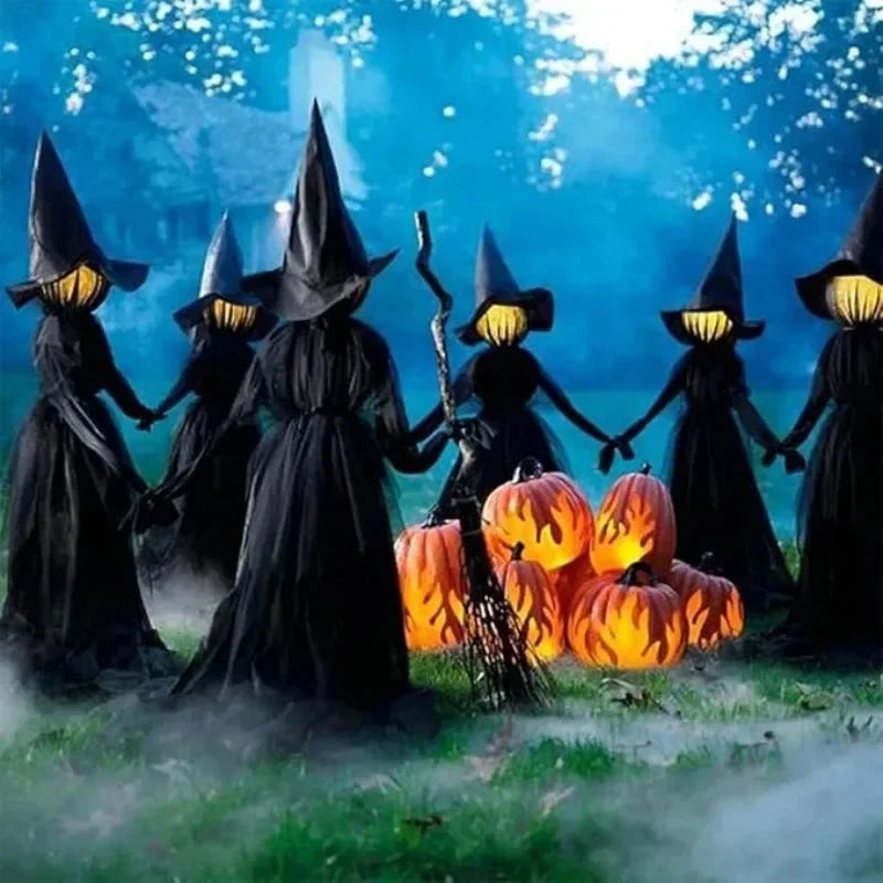Witch Figure Set Sound-Activated Flickering Heads