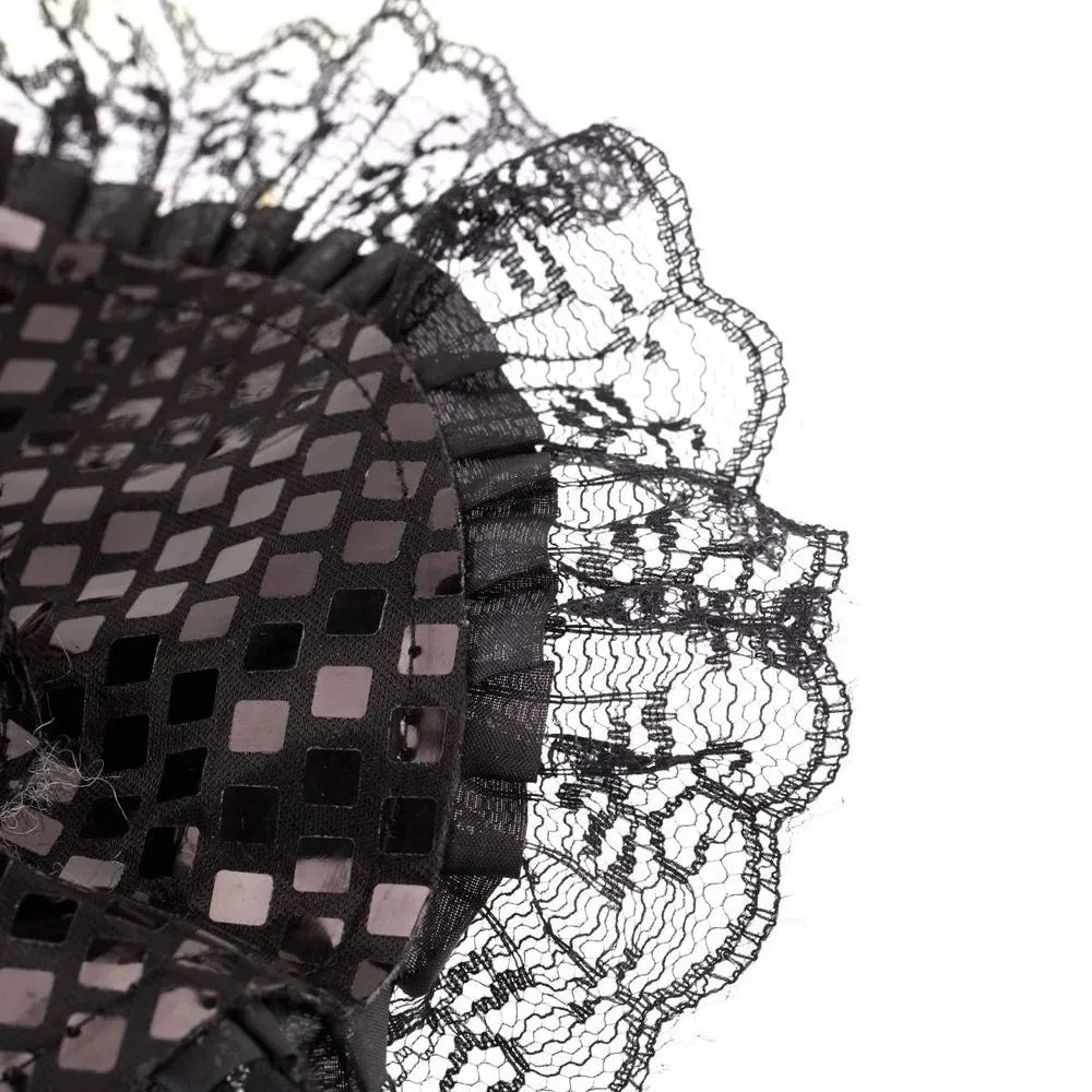 Witch Hat Gothic Lace Brim Feathers Shape-Retaining