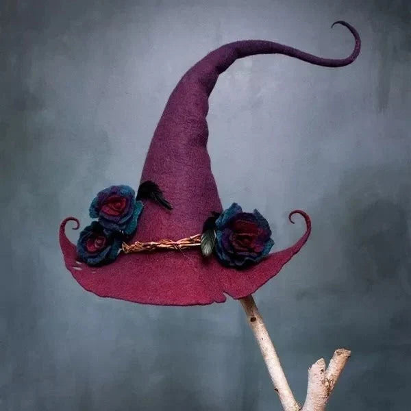 Witch Hat Handcrafted Wet Felt Merino Wool Adjustable Fit