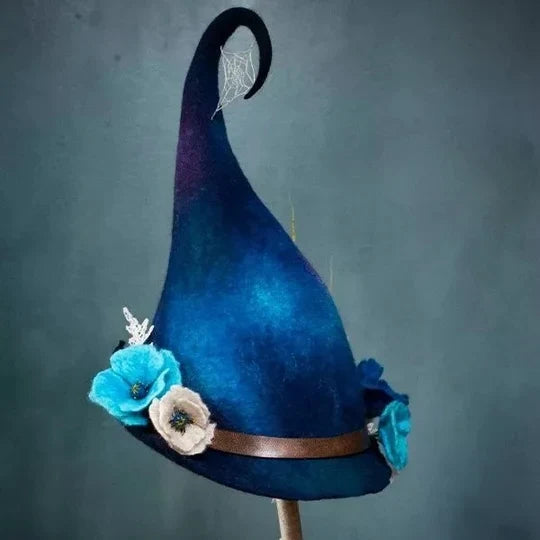 Witch Hat Handcrafted Wet Felt Merino Wool Adjustable Fit