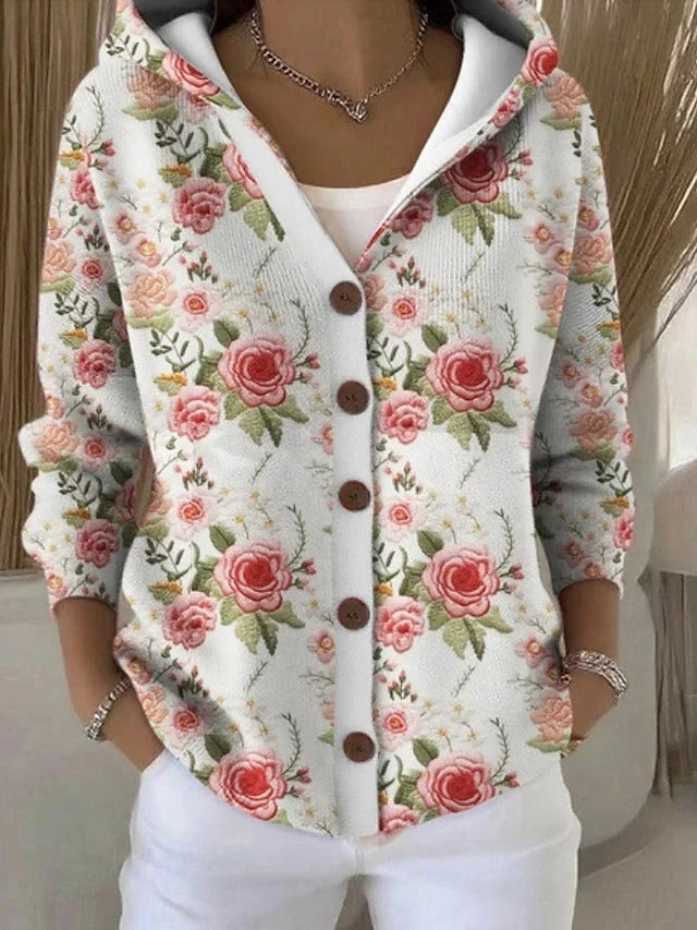 Women's Cardigan Floral Print Button Front Relaxed Fit