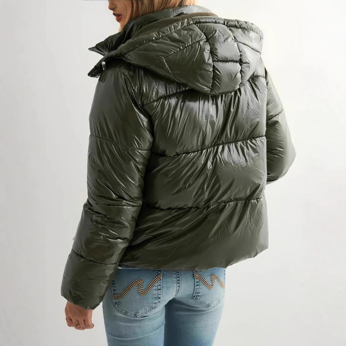 Women's Down Jacket Lightweight Adjustable Hood Glossy Finish
