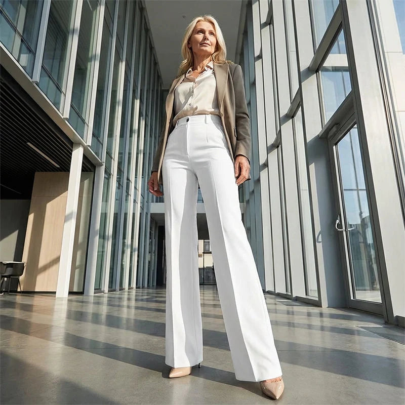 Women's Dress Pants High-Waist Straight Leg Wrinkle-Resistant Polyester